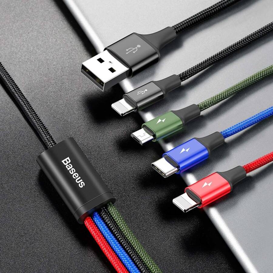 BASEUS CABLE USB 4IN1 CABLE, 2X LIGHTNING / USB TYPE C / MICRO USB, NYLON BRAIDED 3.5A 1.2M BLACK (CA1T4-A01)