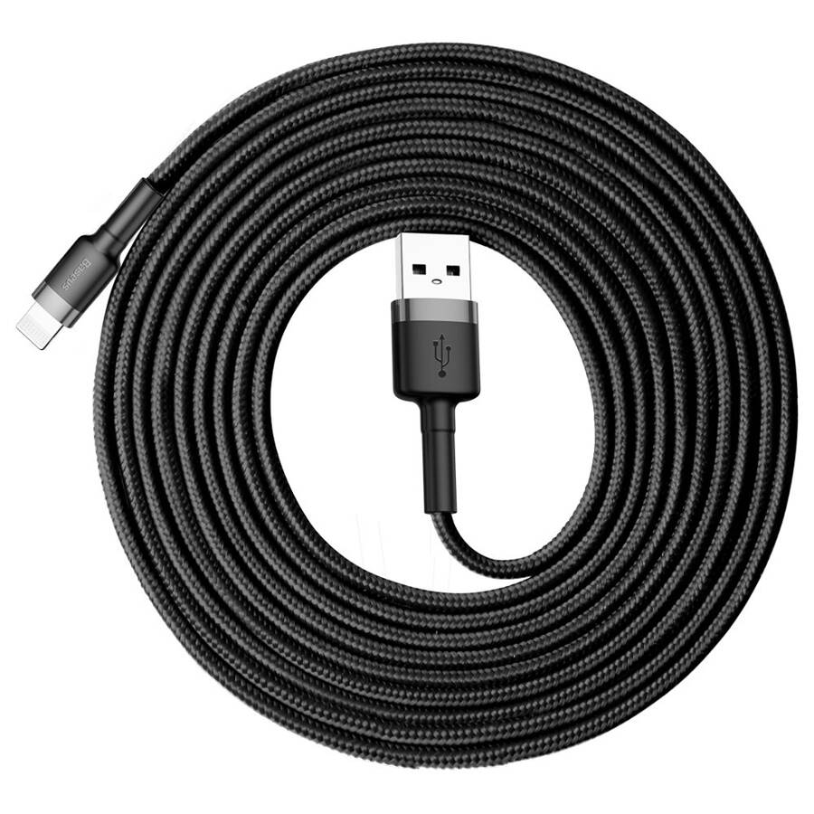 BASEUS CAFULE CABLE DURABLE NYLON BRAIDED WIRE USB / LIGHTNING QC3.0 2A 3M BLACK-GRAY (CALKLF-RG1)