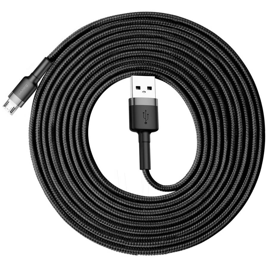 BASEUS CAFULE CABLE DURABLE NYLON BRAIDED WIRE USB / MICRO USB 2A 3M BLACK-GRAY (CAMKLF-HG1)