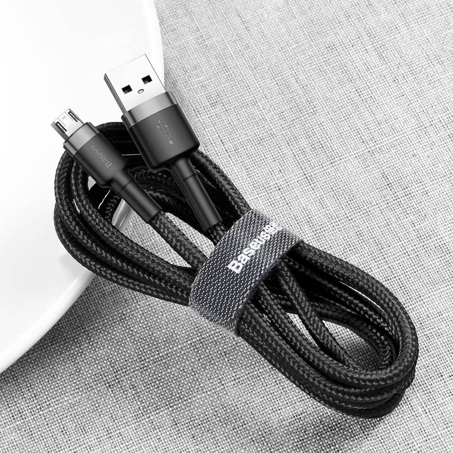 BASEUS CAFULE CABLE DURABLE NYLON BRAIDED WIRE USB / MICRO USB 2A 3M BLACK-GRAY (CAMKLF-HG1)