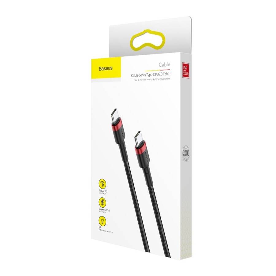 BASEUS CAFULE CABLE DURABLE NYLON CORD USB-C PD / USB-C PD PD2.0 60W 20V 3A QC3.0 2M BLACK-RED (CATKLF-H91)