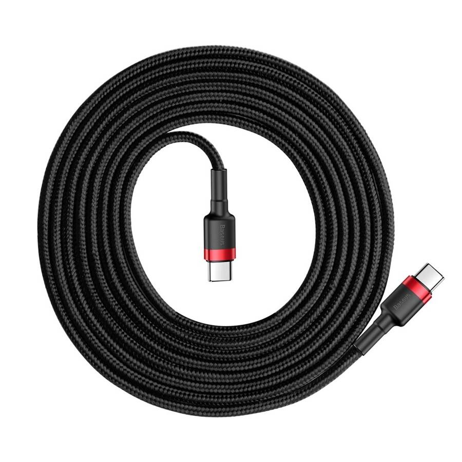 BASEUS CAFULE CABLE DURABLE NYLON CORD USB-C PD / USB-C PD PD2.0 60W 20V 3A QC3.0 2M BLACK-RED (CATKLF-H91)