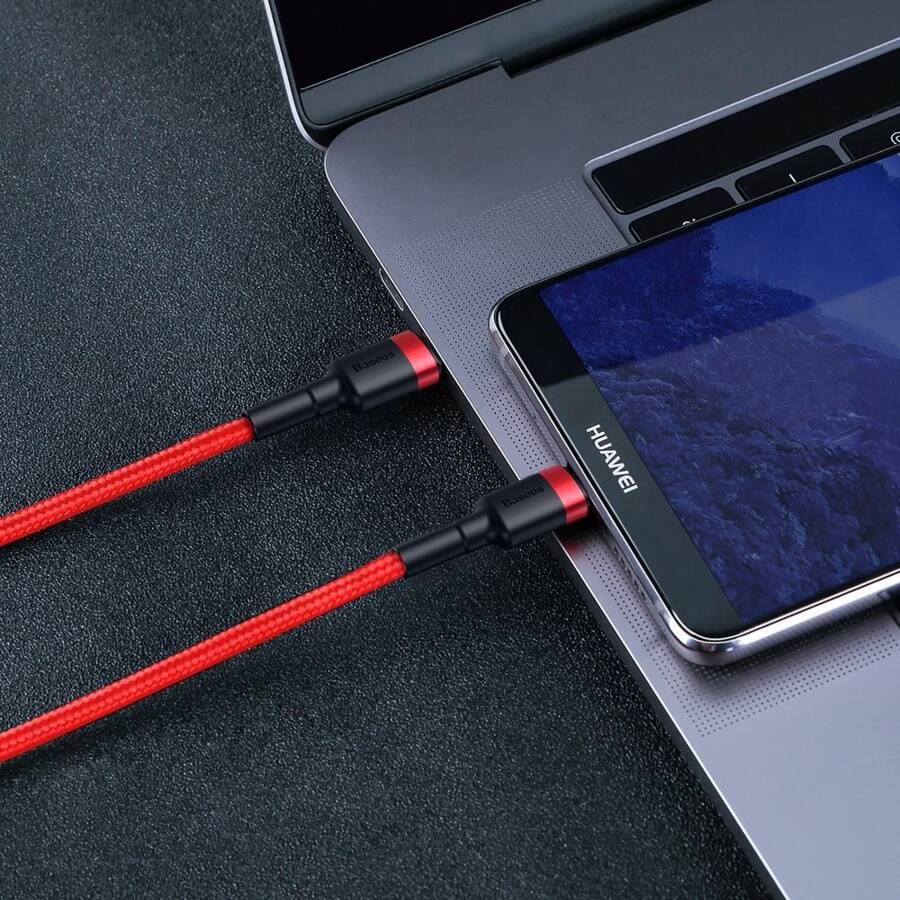 BASEUS CAFULE CABLE DURABLE NYLON CORD USB-C PD / USB-C PD PD2.0 60W 20V 3A QC3.0 2M BLACK-RED (CATKLF-H91)