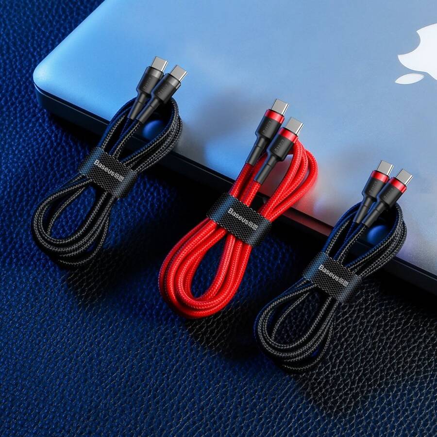 BASEUS CAFULE CABLE DURABLE NYLON CORD USB-C PD / USB-C PD PD2.0 60W 20V 3A QC3.0 2M BLACK-RED (CATKLF-H91)