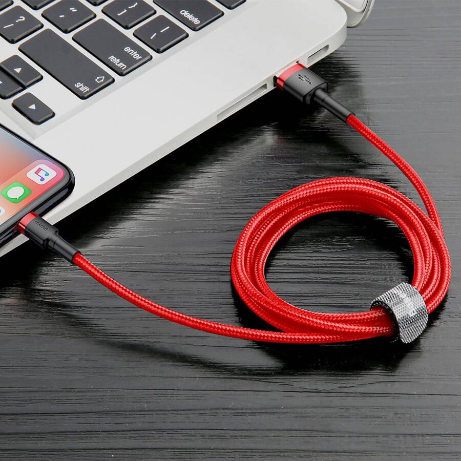 BASEUS CAFULE CABLE DURABLE NYLON CORD USB / LIGHTNING QC3.0 2A 3M RED (CALKLF-R09)