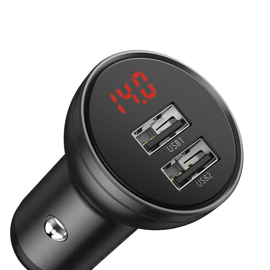 BASEUS CAR CHARGER 2X USB 4.8A 24W WITH LCD GRAY (CCBX-0G)