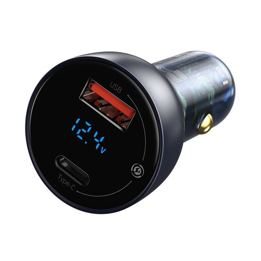 BASEUS CAR CHARGER USB / USB TYPE C 65 W 5 A SCP QUICK CHARGE 4.0+ POWER DELIVERY 3.0 LCD DISPLAY GRAY (TZCCKX-0G)