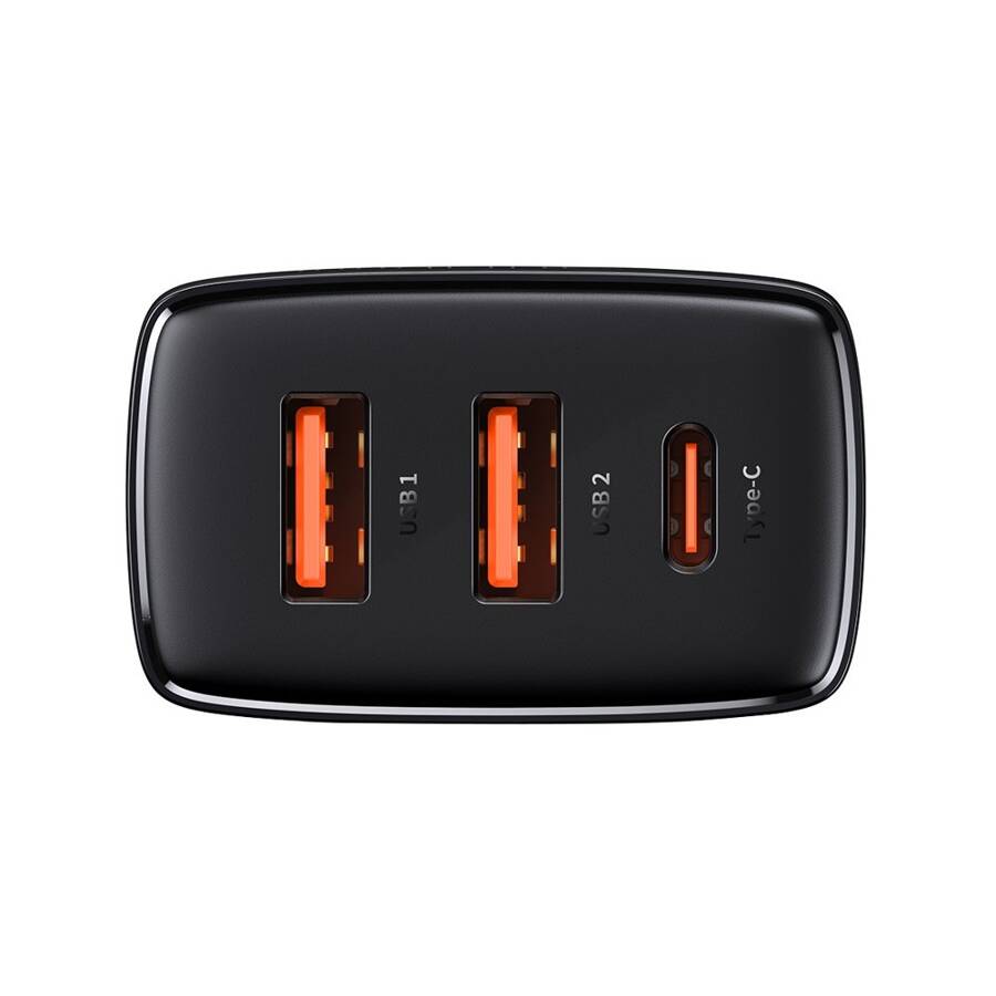 BASEUS COMPACT QUICK CHARGER USB TYPE C / 2X USB 30W 3A POWER DELIVERY QUICK CHARGE BLACK (CCXJ-E01)