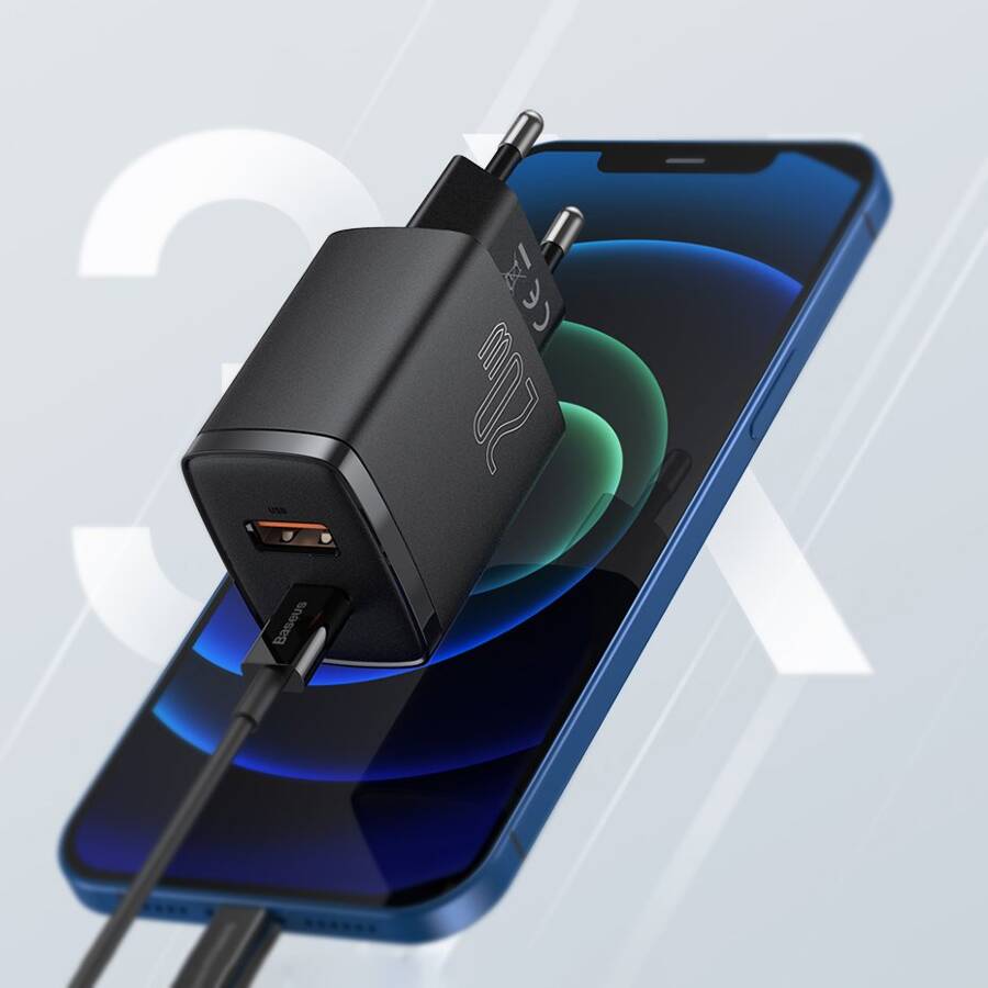 BASEUS COMPACT QUICK CHARGER USB TYPE C / USB 20 W 3 A POWER DELIVERY QUICK CHARGE 3.0 BLACK (CCXJ-B01)