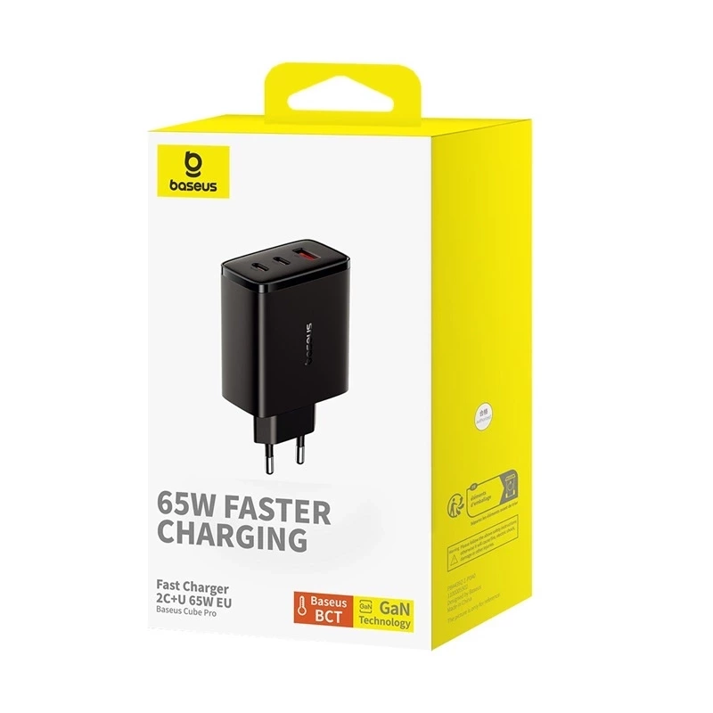 BASEUS CUBE PRO 65W GAN CHARGER 2X USB-C USB-A - BLACK