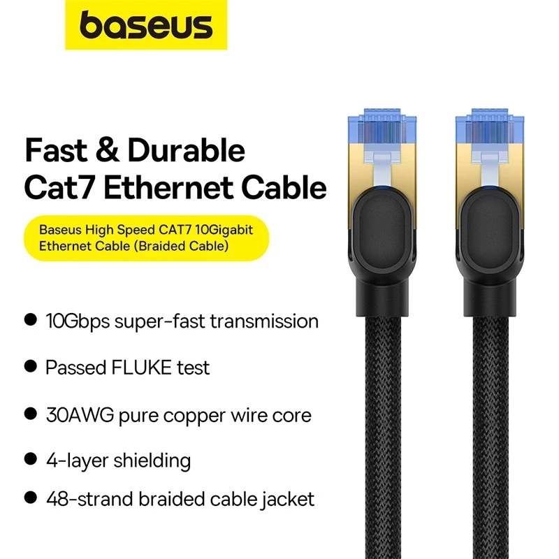 BASEUS FAST INTERNET CABLE RJ45 CAT.7 10GBPS 10M BRAIDED BLACK