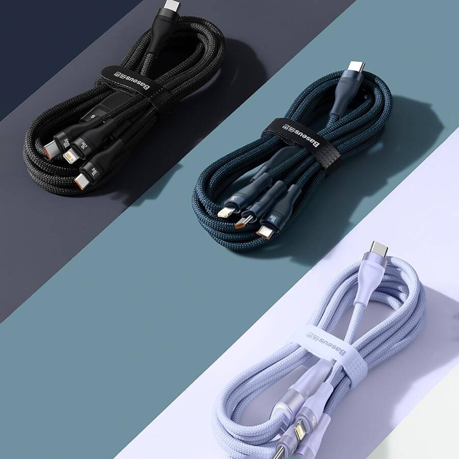 BASEUS FLASH SERIES II USB TYPE C / USB TYPE A CABLE - USB TYPE C / LIGHTNING / MICRO USB 100 W 1.5 M BLUE (CASS030203)