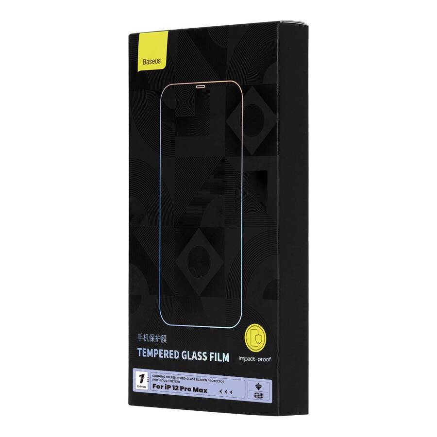 BASEUS FULL SCREEN TEMPERED GLASS FOR IPHONE 12 PRO MAX WITH SPEAKER COVER 0.4MM + MOUNTING KIT