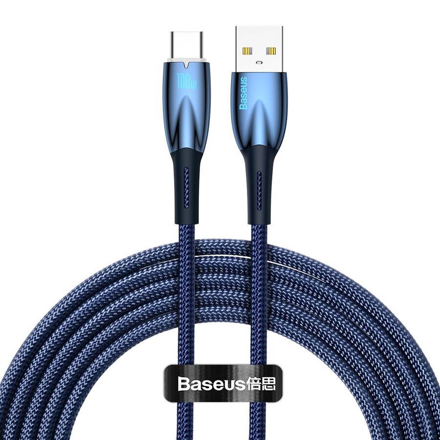 BASEUS GLIMMER SERIES FAST CHARGING CABLE USB-A - USB-C 100W 480MBPS 2M BLUE