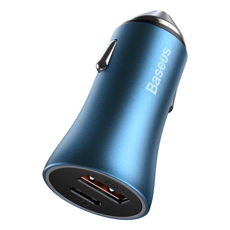 BASEUS GOLDEN CONTACTOR PRO QUICK CAR CHARGER USB TYPE C / USB 40 W POWER DELIVERY 3.0 QUICK CHARGE 4+ SCP FCP AFC + USB TYP C - LIGHTNING CABLE BLUE (TZCCJD-03)