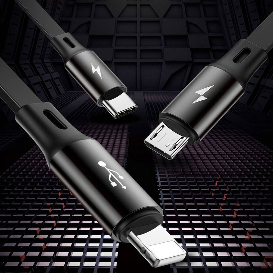 BASEUS GOLDEN LOOP RETRACTABLE 3IN1 USB CABLE - MICRO USB / LIGHTNING / USB-C 3.5A 35CM - 120CM BLACK (CAMLT-JH01)