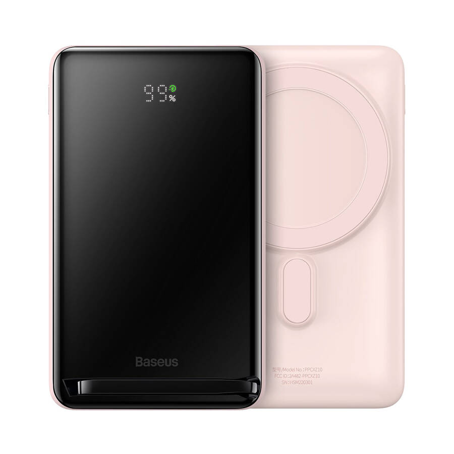 BASEUS MAGNETIC BRACKET POWER BANK WITH MAGSAFE WIRELESS CHARGING 10000MAH 20W OVERSEAS EDITION PINK (PPCX000204) + USB TYPE C BASEUS XIAOBAI SERIES 60W 0.5M