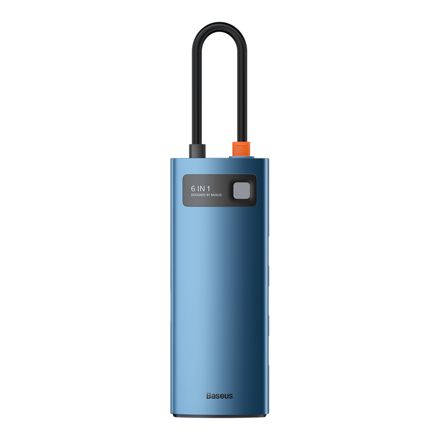 BASEUS METAL GLEAM 6IN1 MULTIFUNCTIONAL HUB USB TYPE C - USB TYPE C POWER DELIVERY 100W / HDMI 4K 30HZ / 3X USB 3.2 GEN 1 / RJ45 1GBPS BLUE (WKWG000003)