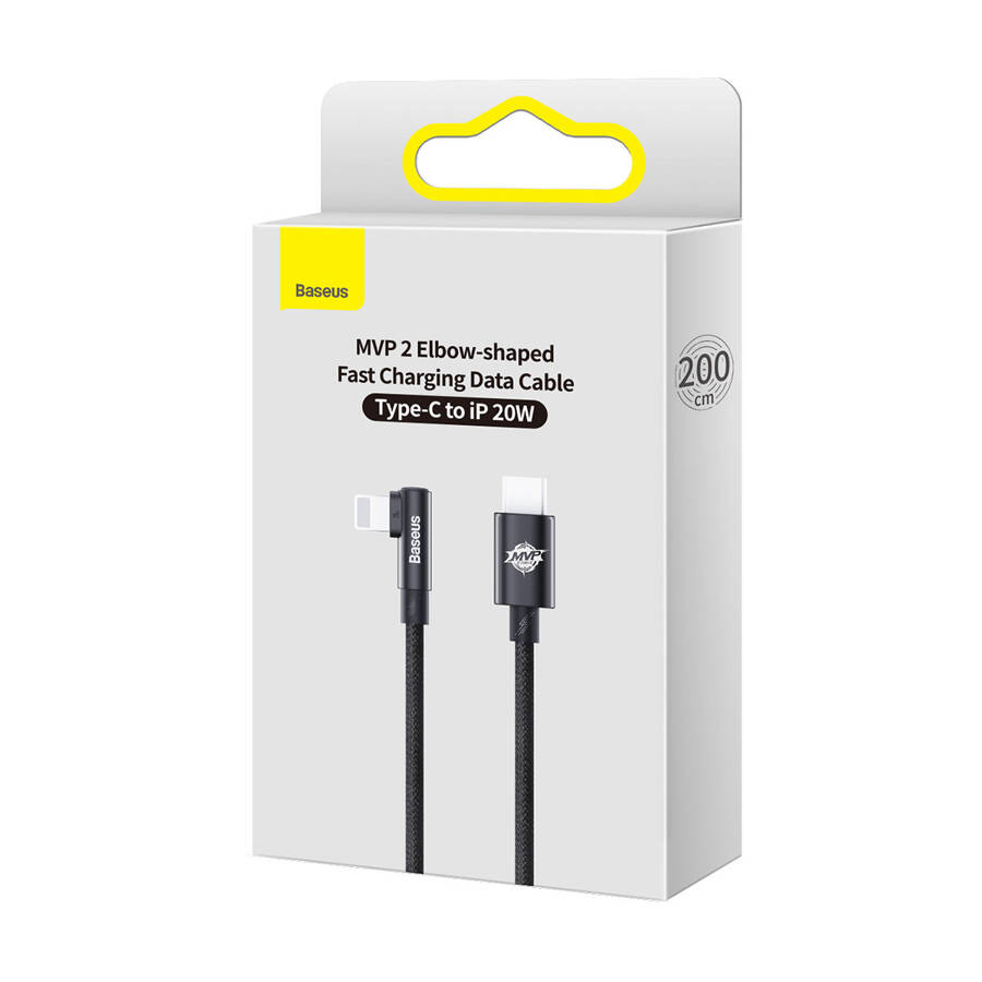 BASEUS MVP 2 ELBOW-SHAPED FAST CHARGING DATA CABLE TYPE-C TO IP 20W 2M BLACK