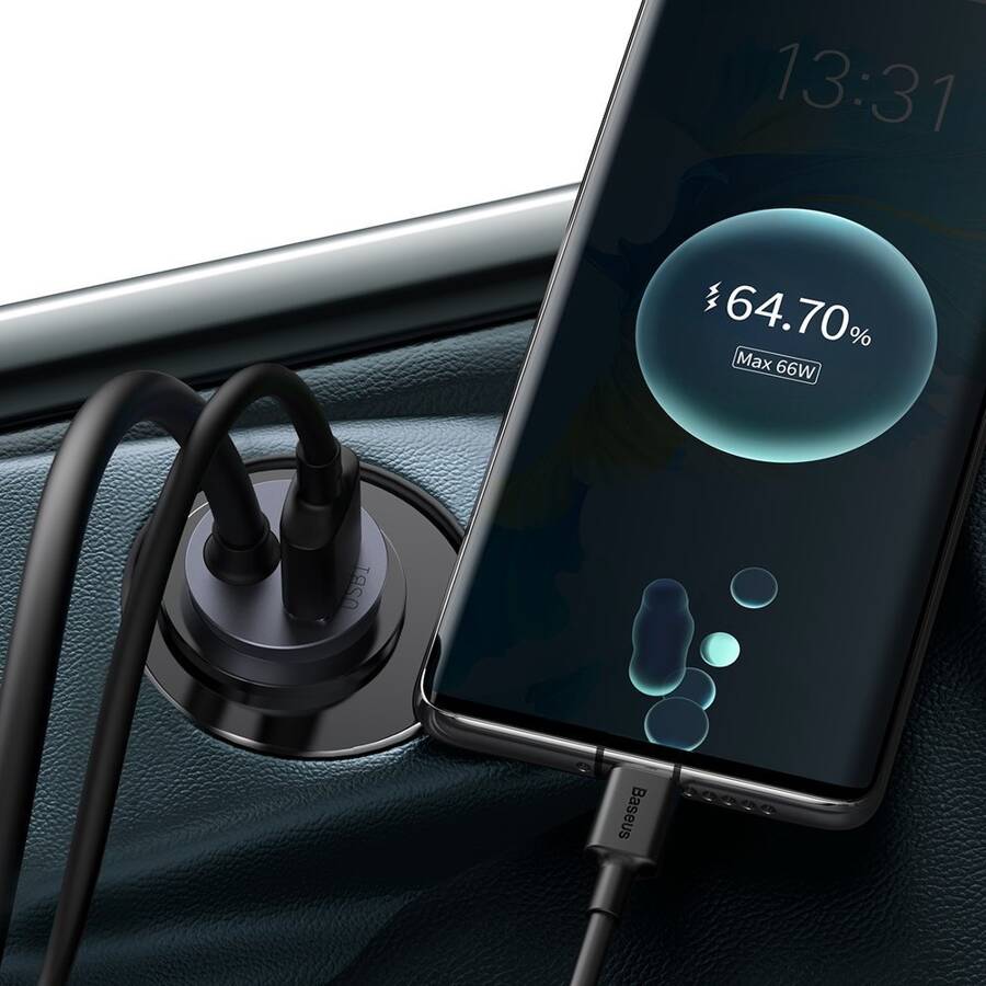 BASEUS SHARE TOGETHER 3X USB / USB TYPE C CAR CHARGER 120W PPS QUICK CHARGE POWER DELIVERY GRAY (CCBT-B0G)