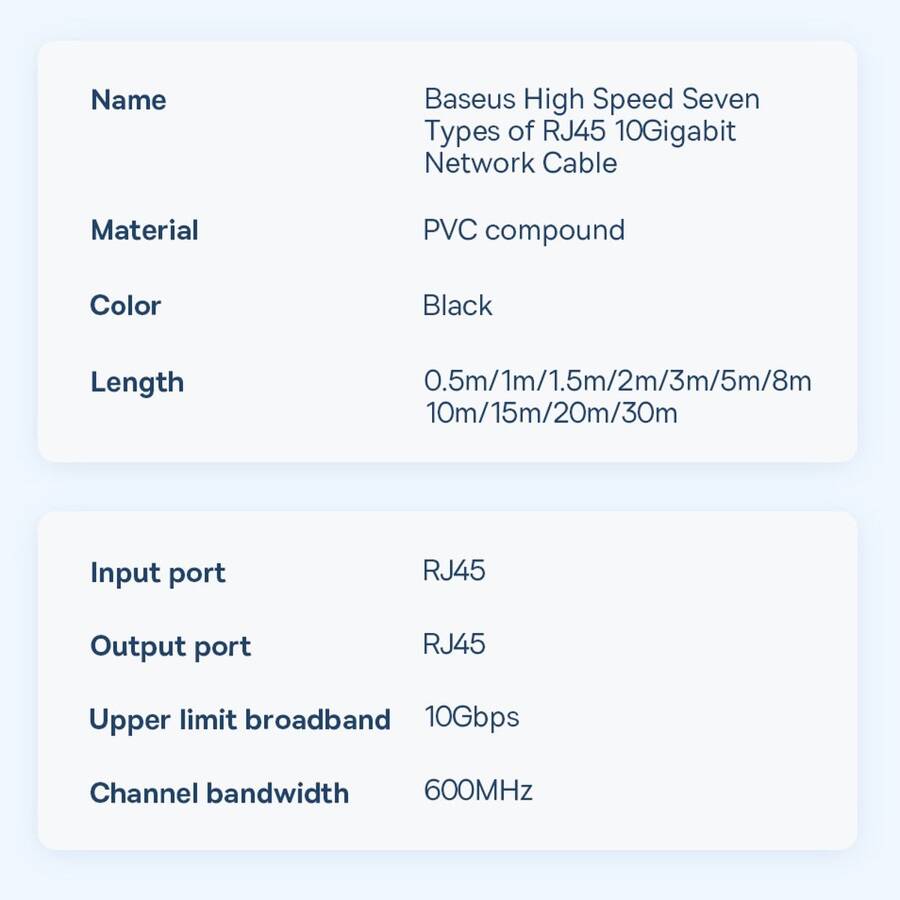 BASEUS SPEED SEVEN HIGH SPEED RJ45 NETWORK CABLE 10GBPS 1M BLACK (WKJS010101)