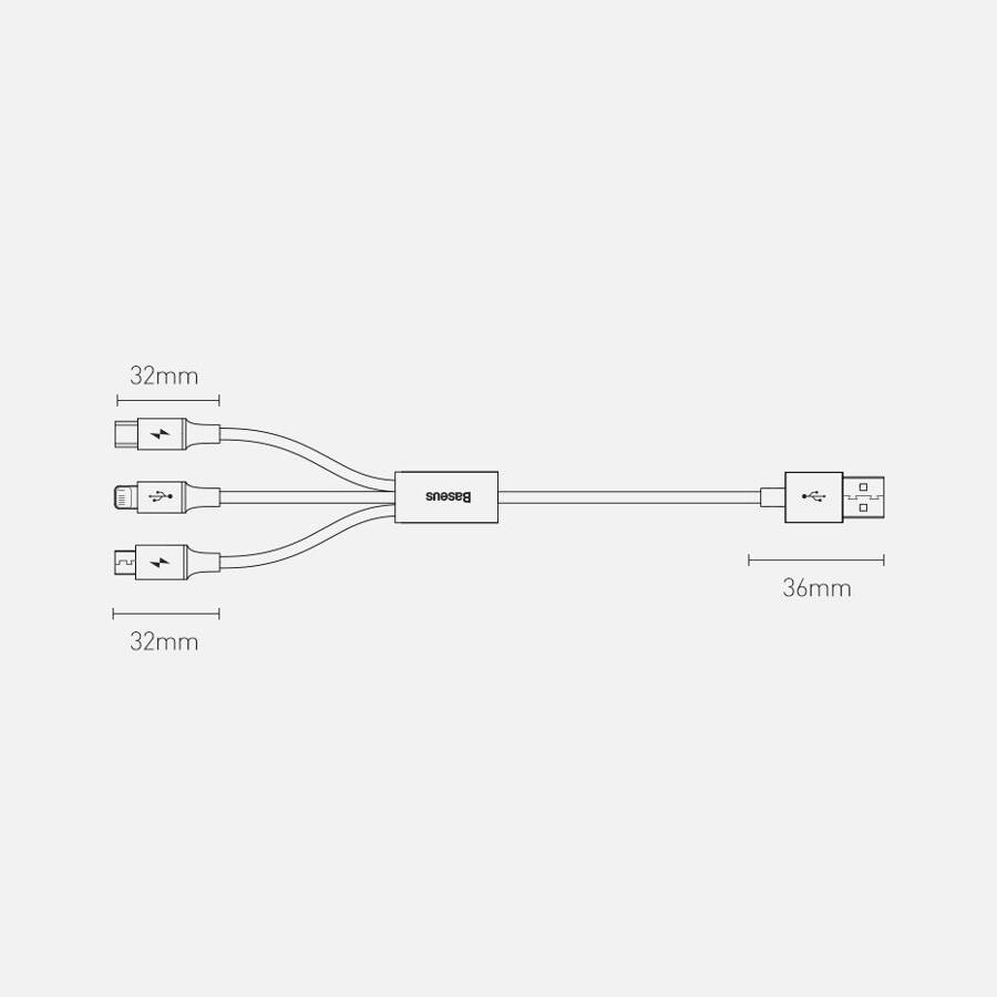 BASEUS SUPERIOR CABLE USB - LIGHTNING / MICRO USB / USB TYPE 3,5 A 1,5M BLUE (CAMLTYS-03)