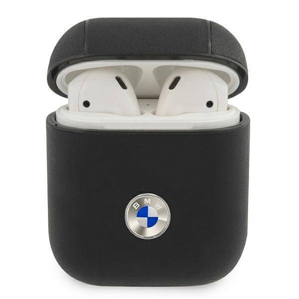 BMW BMA2SSLBK AIRPODS 1/2 COVER BLACK/BLACK GENIUNE LEATHER SILVER LOGO