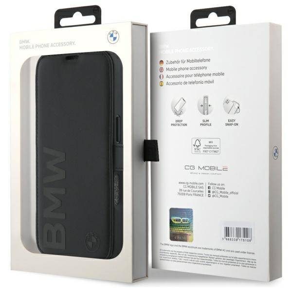 BMW BMBKP16X23RMRLK iPhone 16 Pro Max     6.9" czarny/black bookcase Signature Leather Wordmark