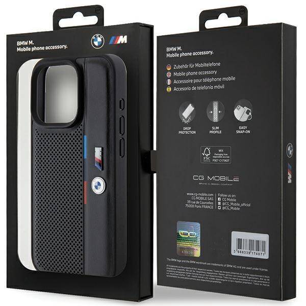 BMW BMHCP15L23PUPVK iPhone 15 Pro 6.1" czarny/black hardcase Perforated Tricolor Line