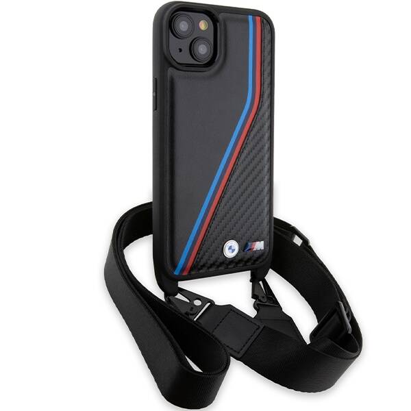 BMW BMHCP15S23PSVTK iPhone 15 / 14 / 13 czarny/black hardcase M Edition Carbon Tricolor Lines & Strap