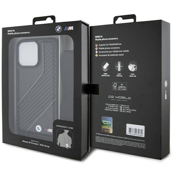 BMW BMHCP15X23PSCCK IPHONE 15 PRO MAX 6.7 "BLACK/BLACK HARDCASE M EDITION CARBON STRIPE & STRAP