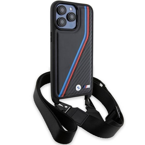 BMW BMHCP15X23PSVTK iPhone 15 Pro Max 6.7" czarny/black hardcase M Edition Carbon Tricolor Lines & Strap