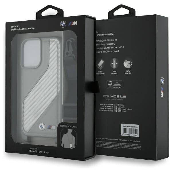 BMW BMHCP16S23PSCCG iPhone 16 6.1"        szary/grey hardcase M Edition Carbon Stripe & Strap