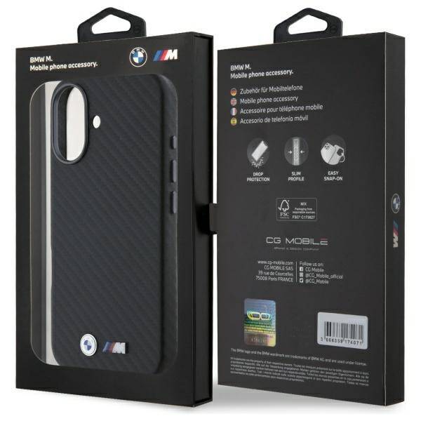 BMW BMHCP16S23PUFWC iPhone 16 6.1"        czarny/black hardcase Carbon Wrapped Metal