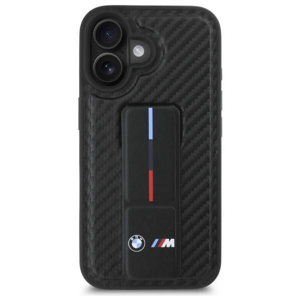 BMW BMHCP16SGSPCCK iPhone 16 6.1" czarny/black hardcase M Grip Stand Smooth and Carbon