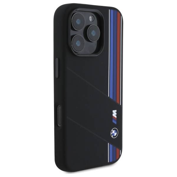 BMW BMHMP16L23SCUK iPhone 16 Pro 6.3"     czarny/black hardcase Silicone Cut Tricolor Lines MagSafe