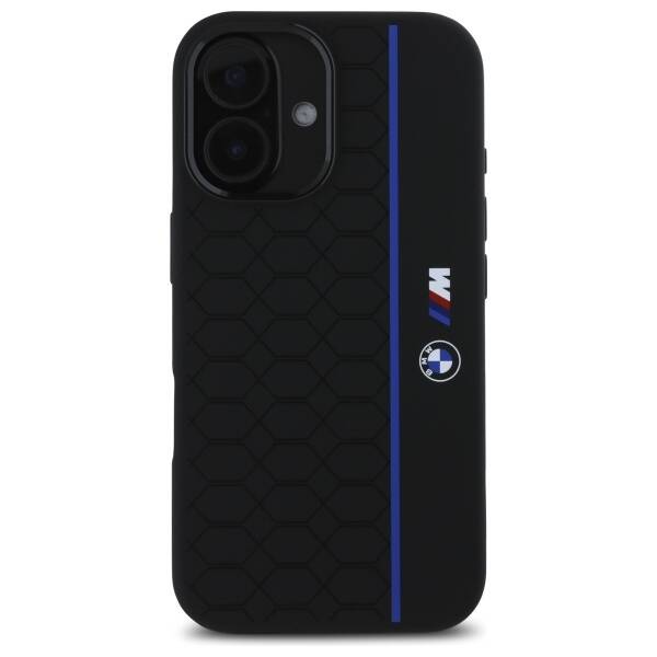 BMW BMHMP16S23SHEB iPhone 16 6.1"         czarny/black hardcase Silicone Hexagon Blue Line MagSafe