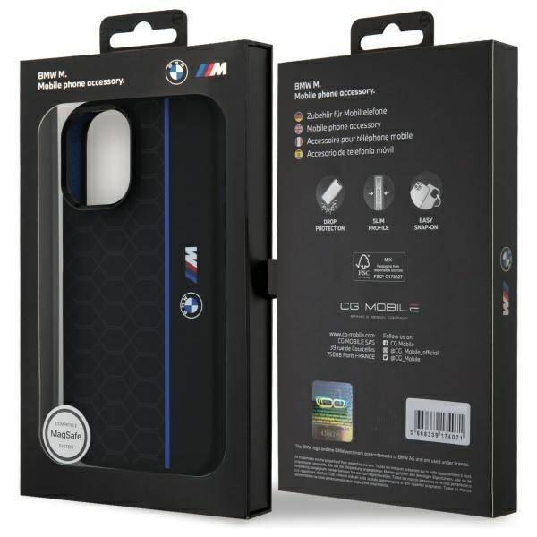 BMW BMHMP16S23SHEB iPhone 16 6.1"         czarny/black hardcase Silicone Hexagon Blue Line MagSafe