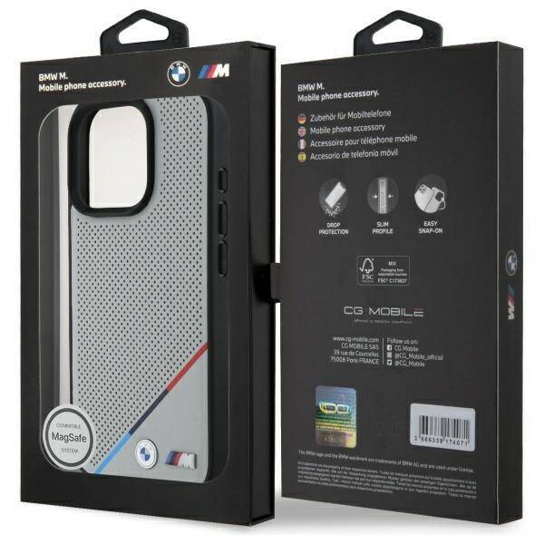 BMW BMHMP16X23PUPDG iPhone 16 Pro Max     6.9" szary/grey hardcase M Perforated Tricolor Line MagSafe