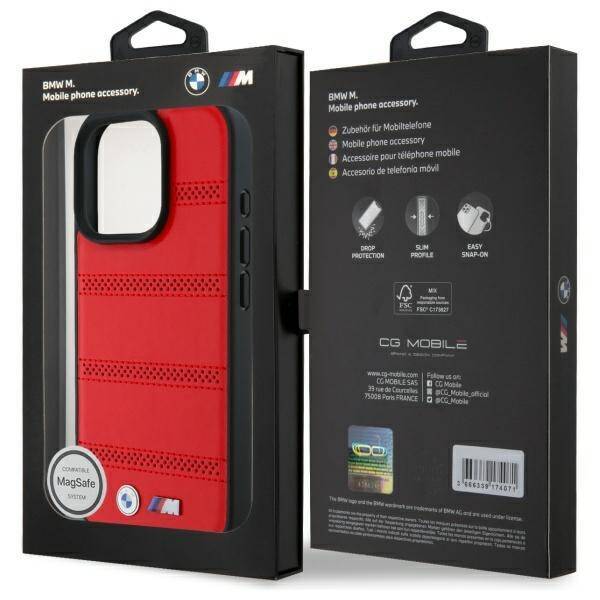 BMW BMHMP16X23PUSPR iPhone 16 Pro Max     6.9" czerwony/red hardcase M Perforated And Stitched Line MagSafe