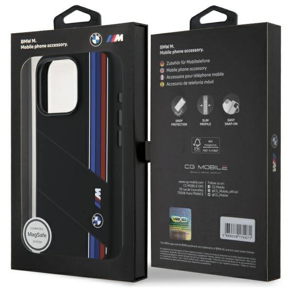 BMW BMHMP16X23SCUK iPhone 16 Pro Max      6.9" czarny/black hardcase Silicone Cut Tricolor Lines MagSafe