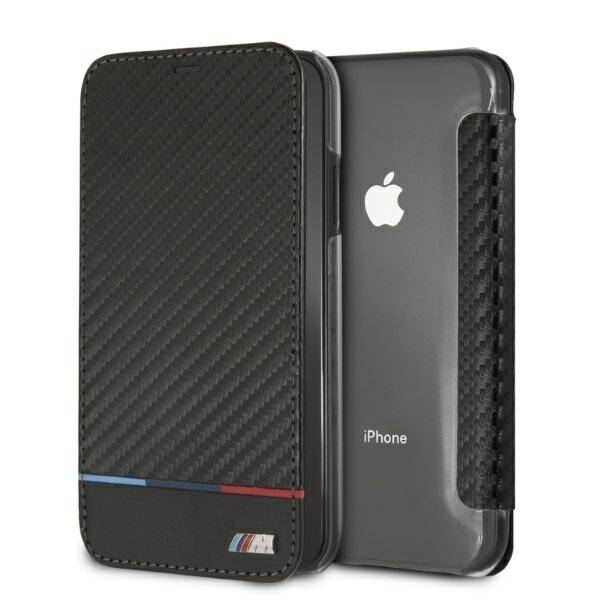 BMW BMTRBKI61PUCARTCBK IPHONE XR BOOK BLACK/BLACK CARBON TRICOLOR STRIPE