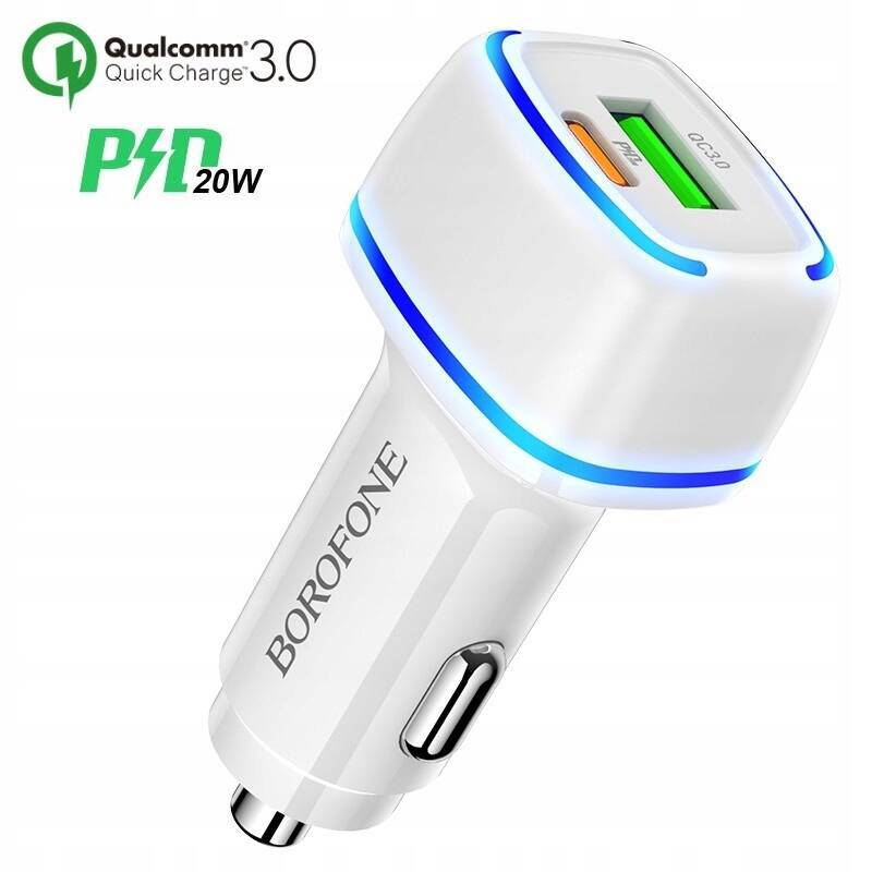 BOROPHONE CAR CHARGER - BZ14A 3A PD 20W + QC 3.0 WHITE