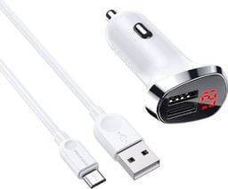 BOROPHONE CAR CHARGER - BZ15 2.4A 2 X USB + MICRO USB CABLE WITH LED DISPLAY WHITE