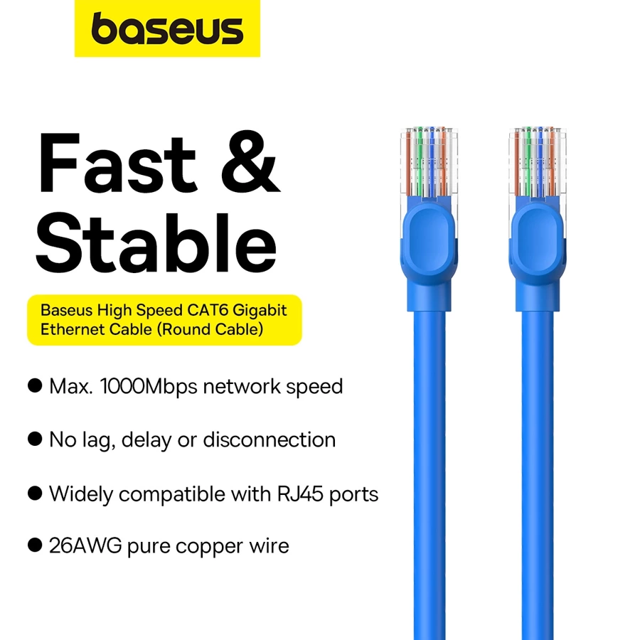 Baseus High Speed ​​Cat 6 RJ-45 1000Mb/s Ethernet cable 1m round - blue