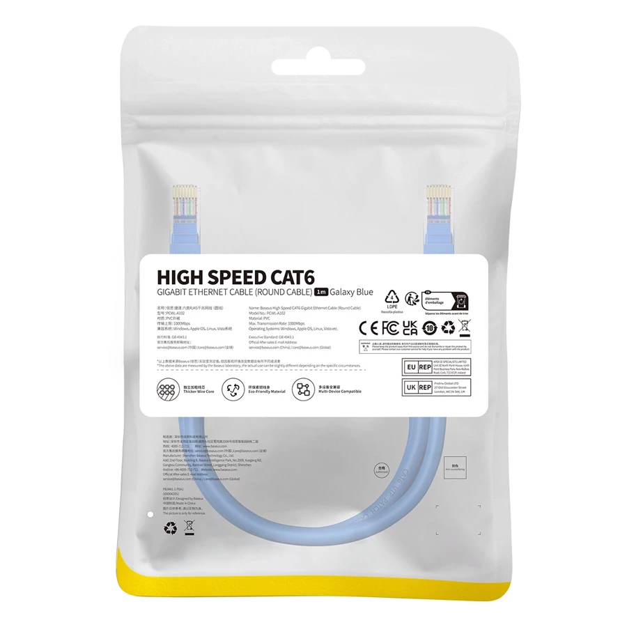 Baseus High Speed ​​Cat 6 RJ-45 1000Mb/s Ethernet cable 1m round - blue