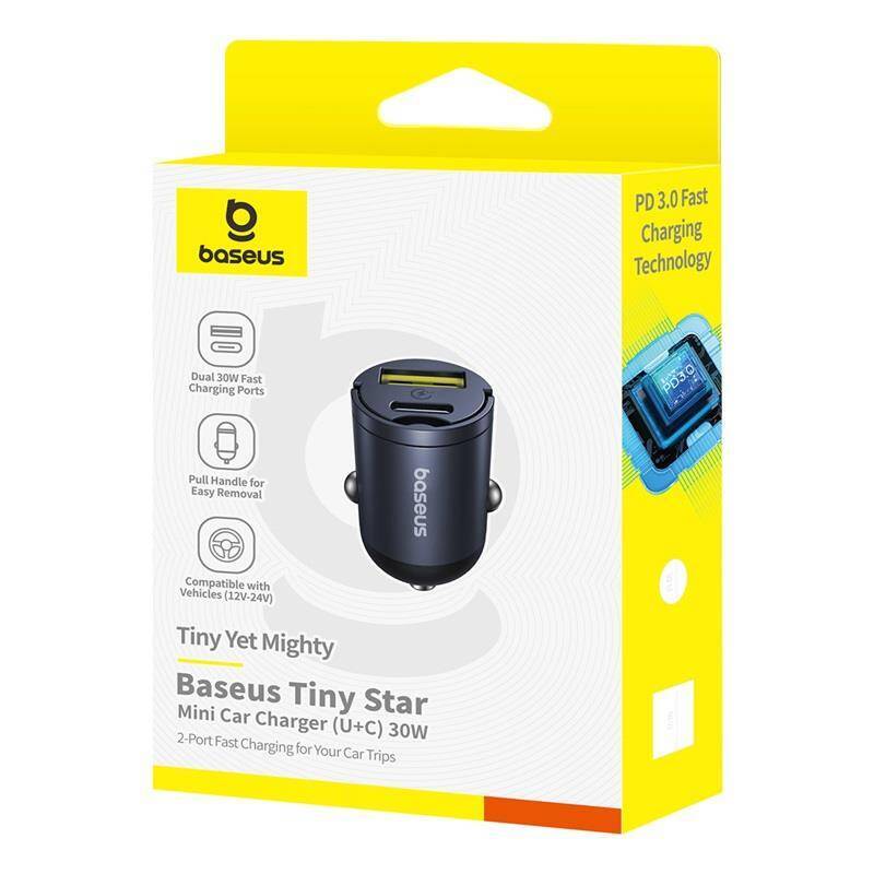 Baseus Mini ładowarka samochodowa Tiny Star (U+C) 30W Czarny