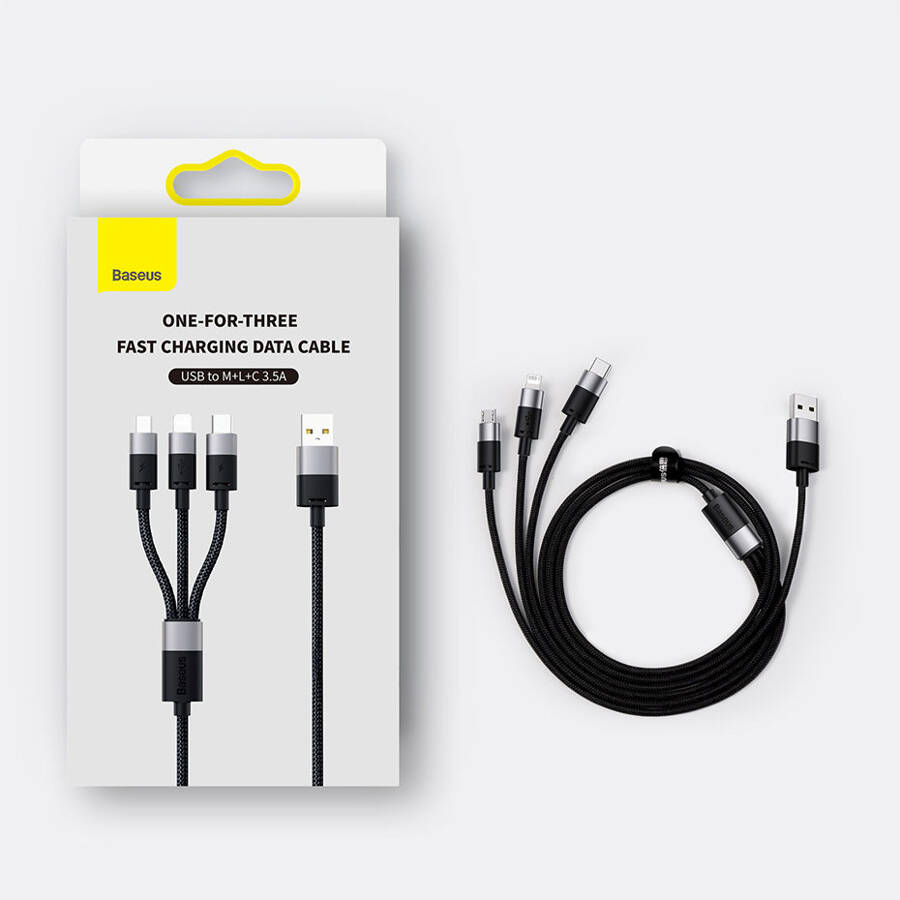 Baseus kabel 3w1 StarSpeed USB - micro USB + Lightning + USB-C 1,2m 3,5A czarny