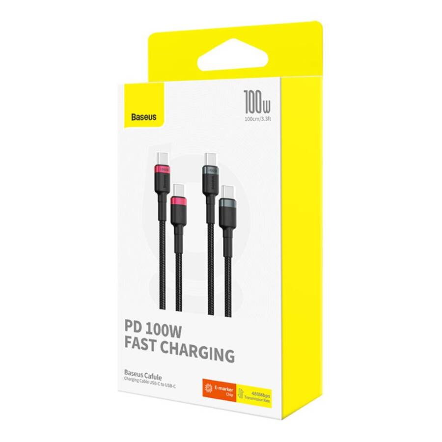 Baseus kabel Cafule Charging Cable USB-C to USB-C 100W 1m 2pcs Red czarny+Grey czarny