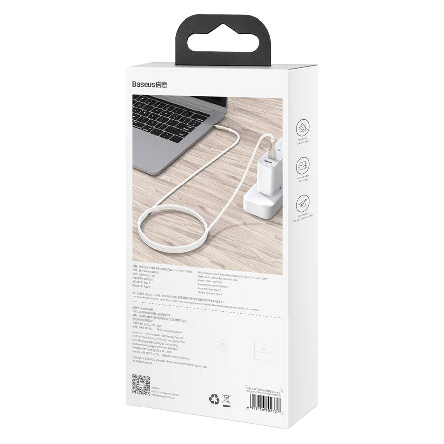 Baseus kabel Cafule Metal PD USB-C - USB-C 2,0 m biały 100W